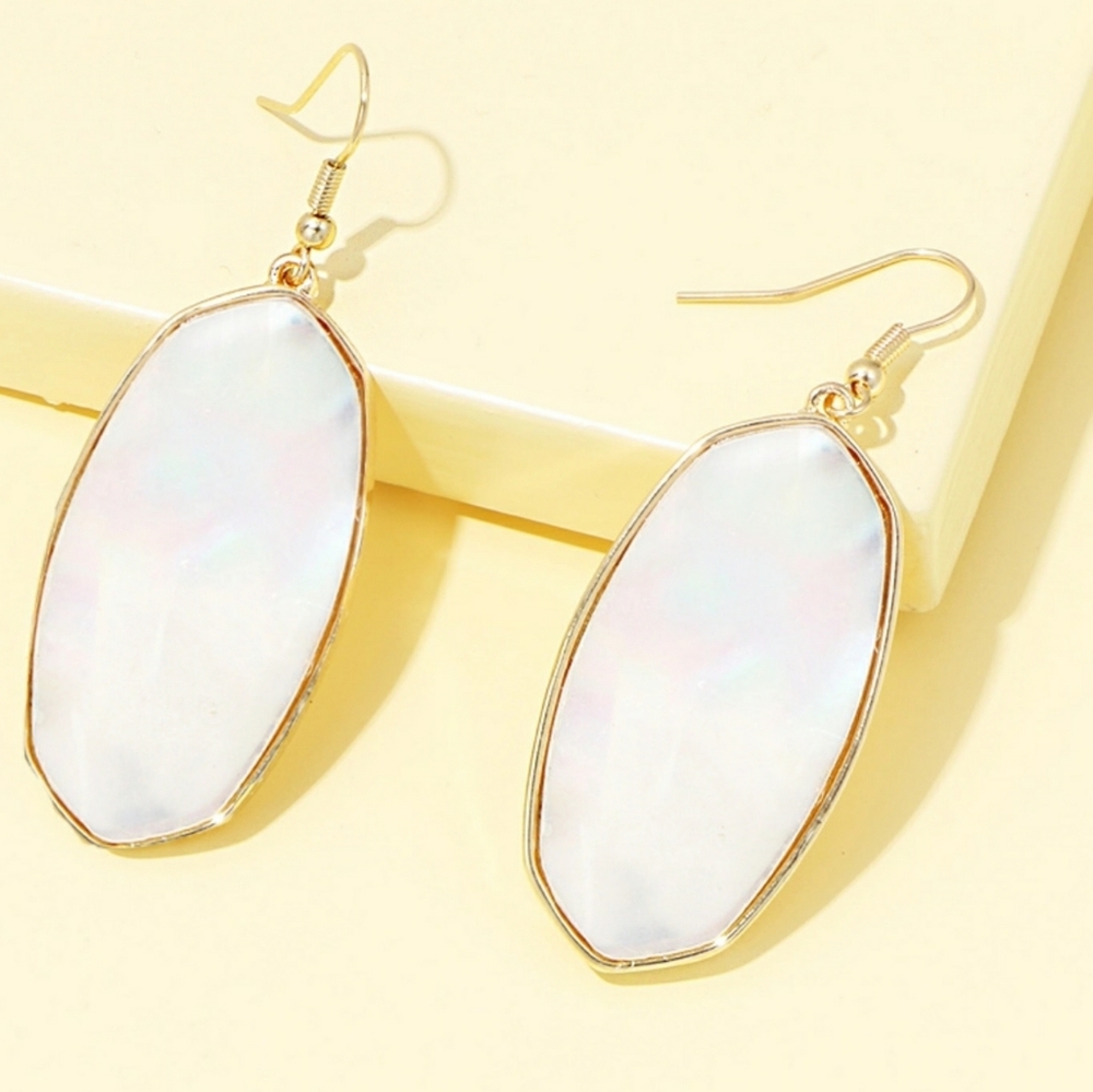 Oval Pearl Abalone Shell Dangle Earrings